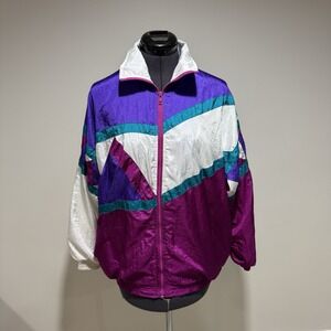 Vintage Slade Windbreaker Jacket M Purple Teal Pink Colorblock 80s 90s Unisex